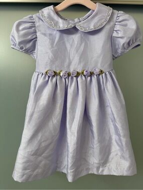 Lilac Peter Pan Collar Girls' Formal Dress with Rose Trim